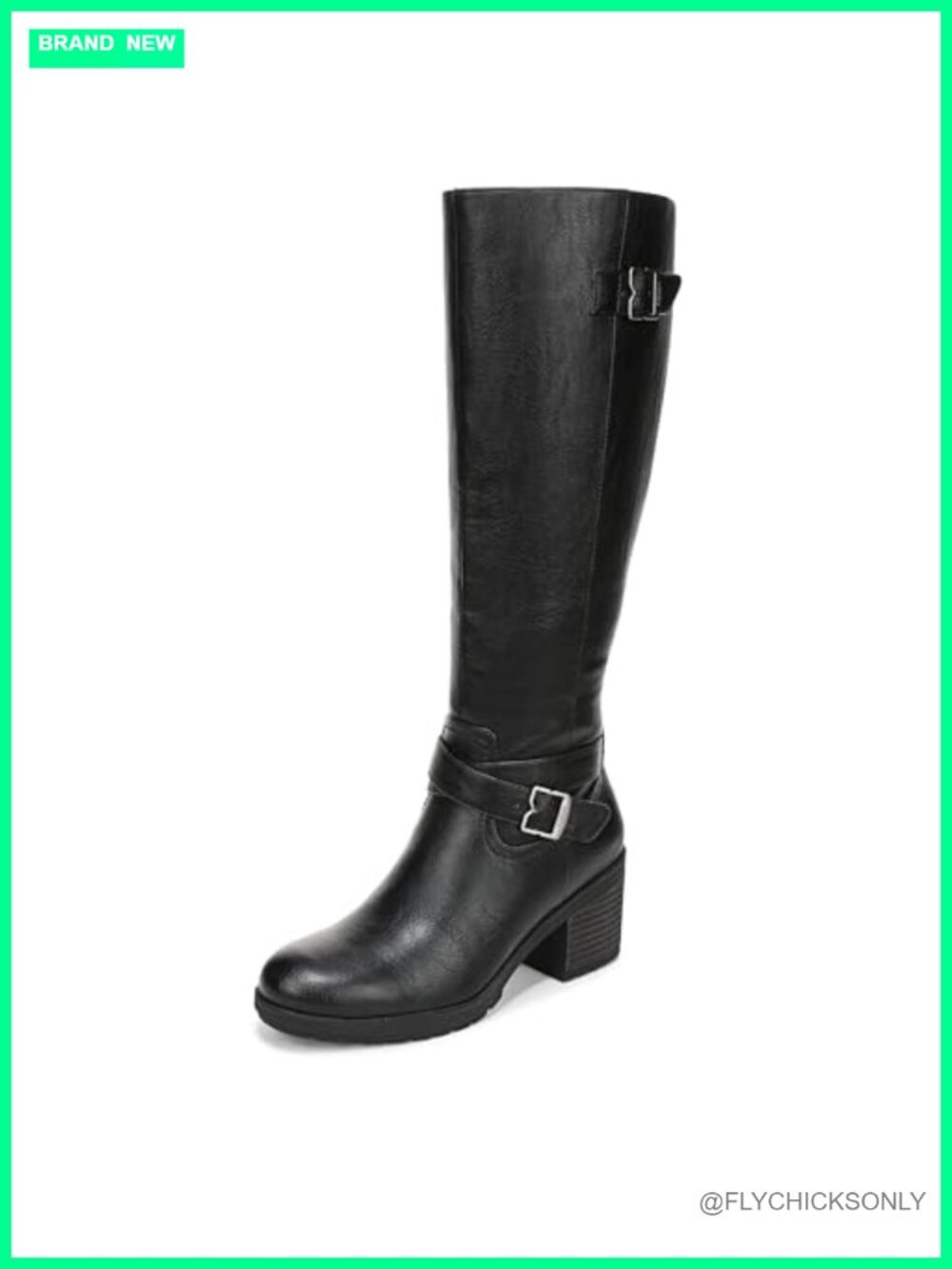 Faux Leather Knee High Boots Round Toe Block Heel Zip Up